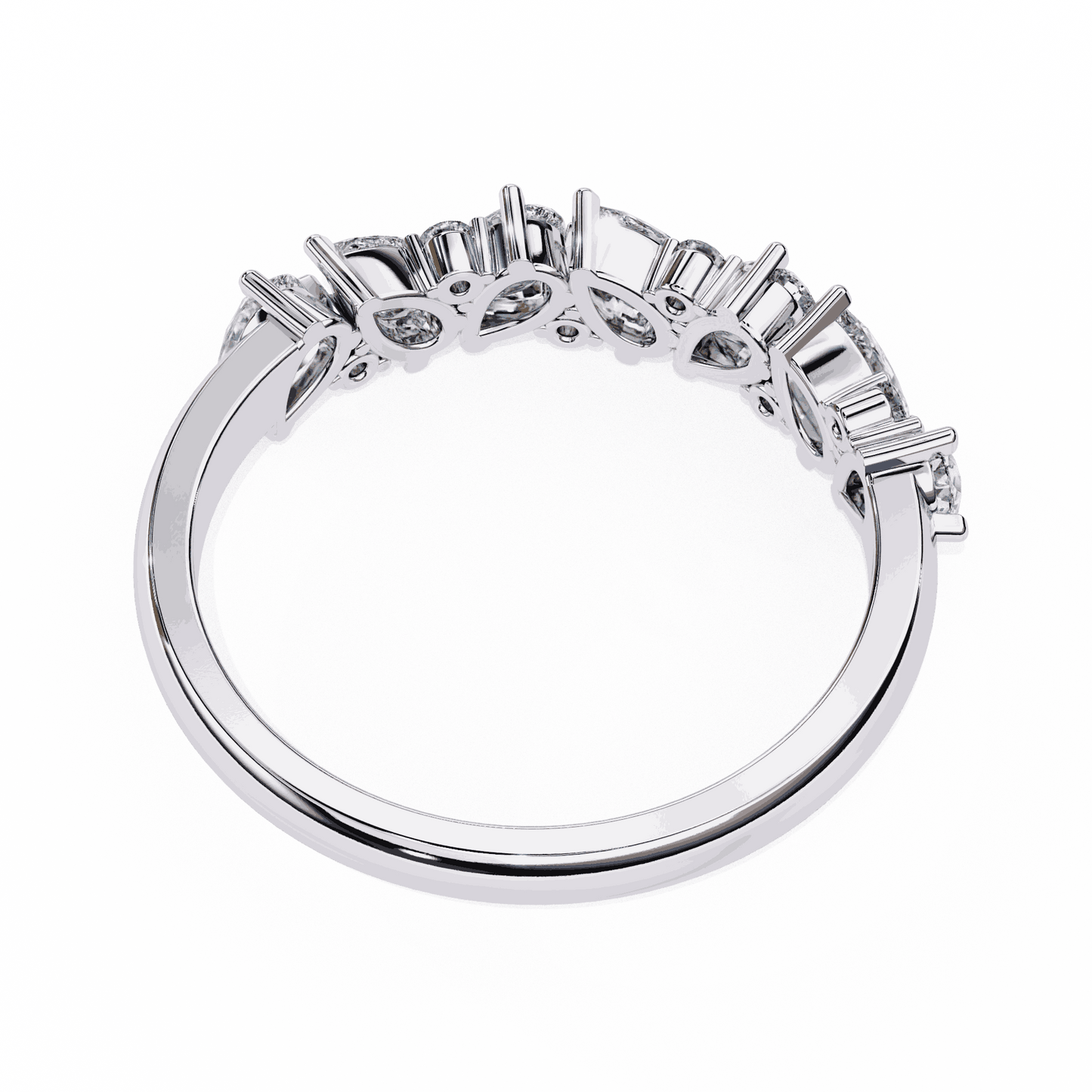 Pear Cut Lab Grown Diamond Pave Engagement Ring with Alternating Pear and Round Half Eternity Band