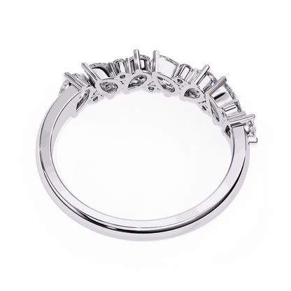 Pear Cut Lab Grown Diamond Pave Engagement Ring with Alternating Pear and Round Half Eternity Band