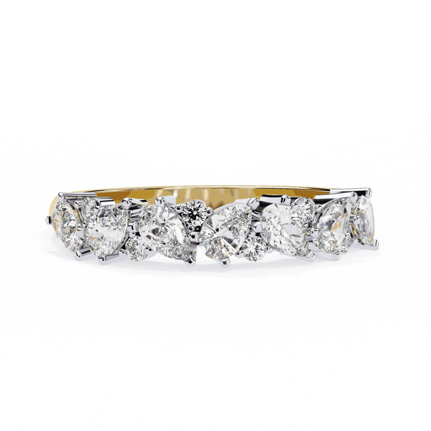 Pear Cut Lab Grown Diamond Pave Engagement Ring with Alternating Pear and Round Half Eternity Band