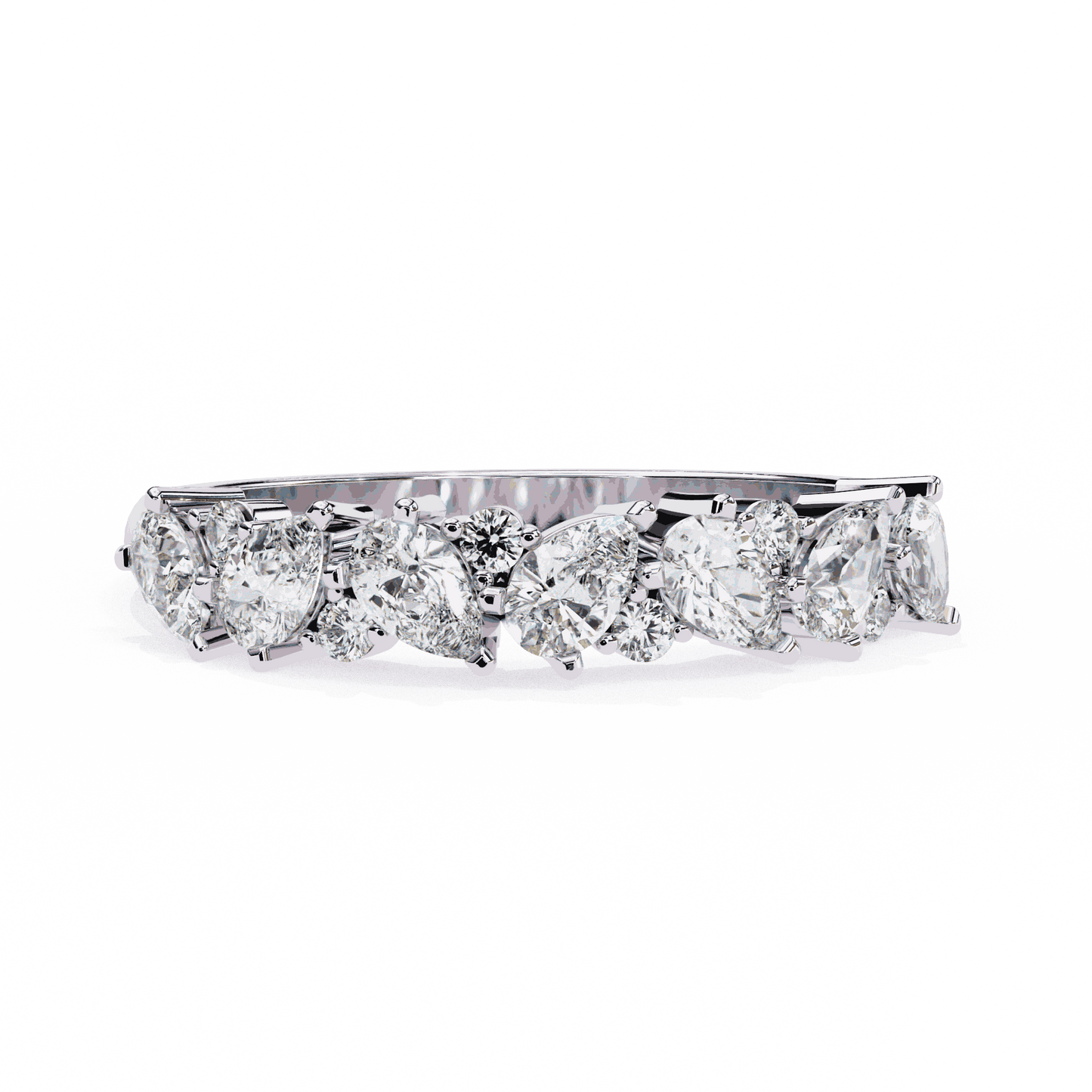 Pear Cut Lab Grown Diamond Pave Engagement Ring with Alternating Pear and Round Half Eternity Band