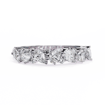 Pear Cut Lab Grown Diamond Pave Engagement Ring with Alternating Pear and Round Half Eternity Band