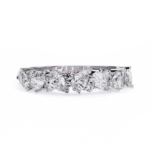 Pear Cut Lab Grown Diamond Pave Engagement Ring with Alternating Pear and Round Half Eternity Band