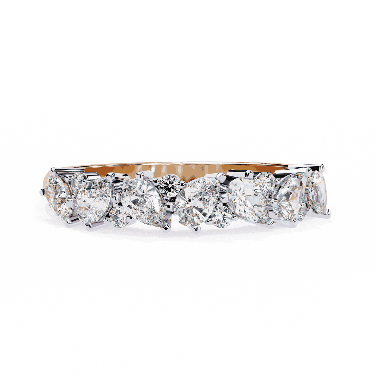 Pear Cut Lab Grown Diamond Pave Engagement Ring with Alternating Pear and Round Half Eternity Band