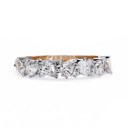 Pear Cut Lab Grown Diamond Pave Engagement Ring with Alternating Pear and Round Half Eternity Band