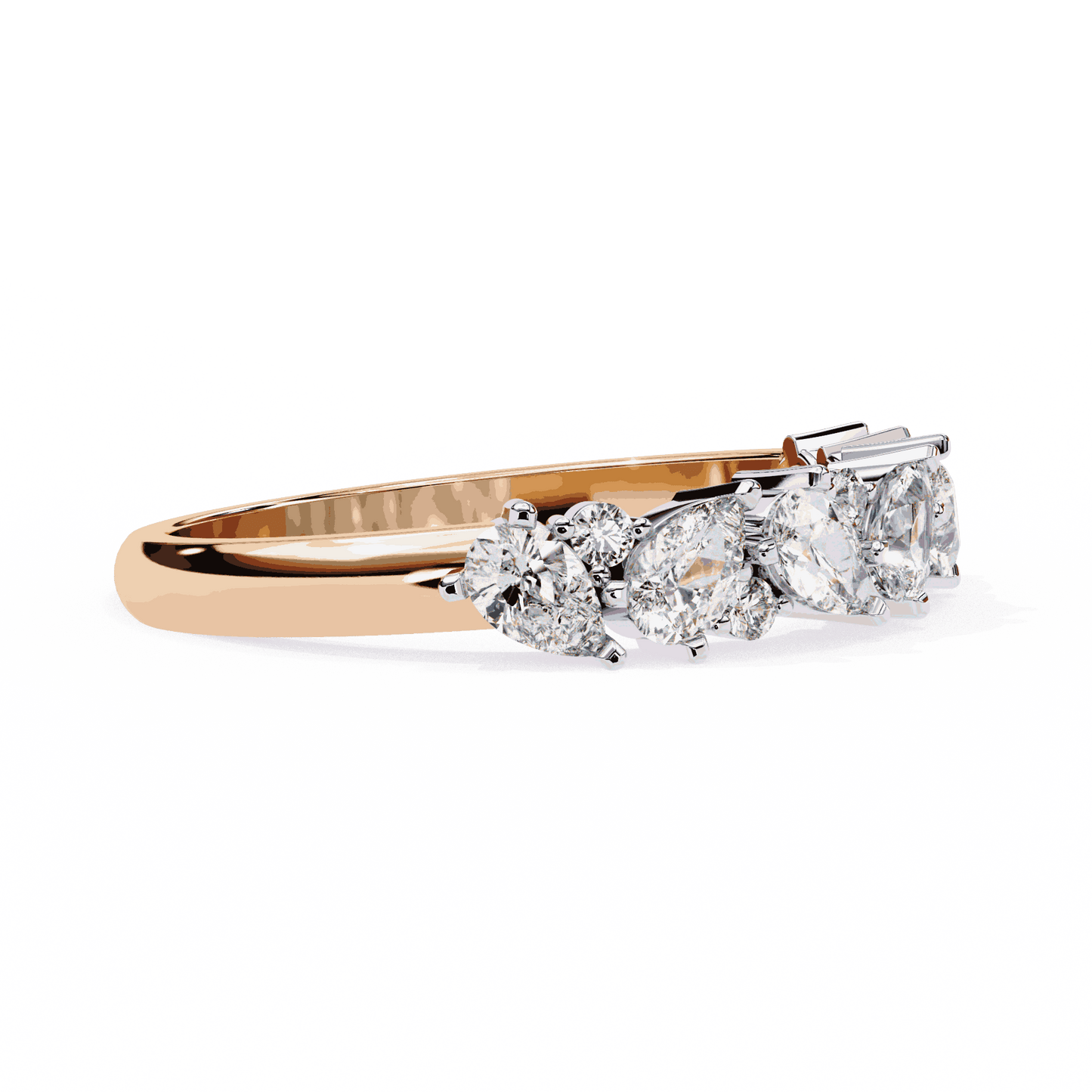 Pear Cut Lab Grown Diamond Pave Engagement Ring with Alternating Pear and Round Half Eternity Band