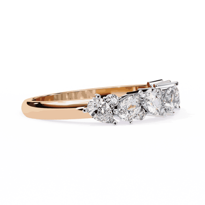 Pear Cut Lab Grown Diamond Pave Engagement Ring with Alternating Pear and Round Half Eternity Band