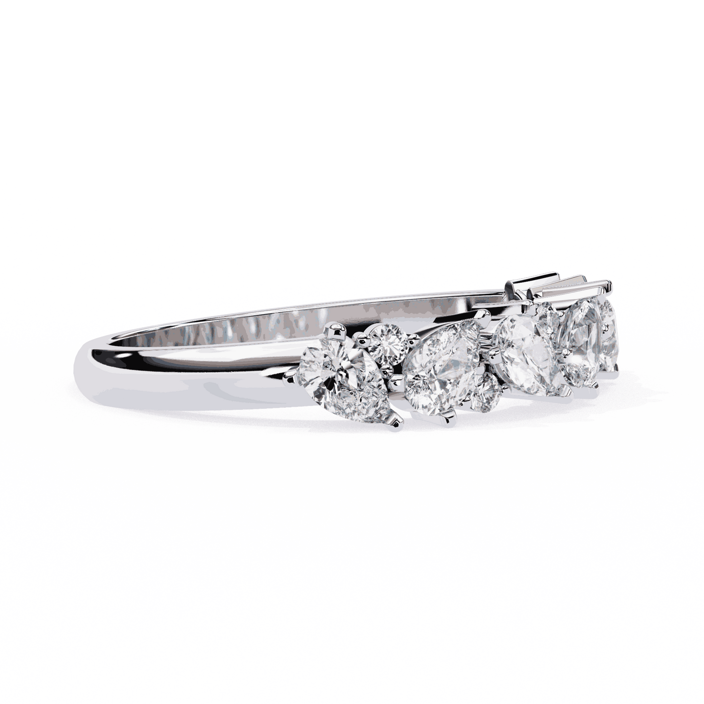 Pear Cut Lab Grown Diamond Pave Engagement Ring with Alternating Pear and Round Half Eternity Band