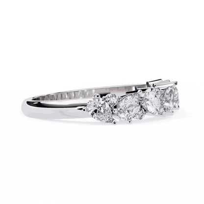 Pear Cut Lab Grown Diamond Pave Engagement Ring with Alternating Pear and Round Half Eternity Band