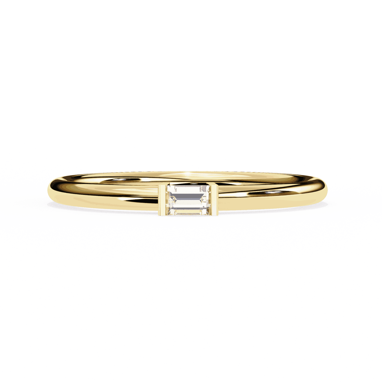 Emerald Cut Lab Grown Diamond Tension Engagement Ring with East West Baguette Minimalist Solitaire