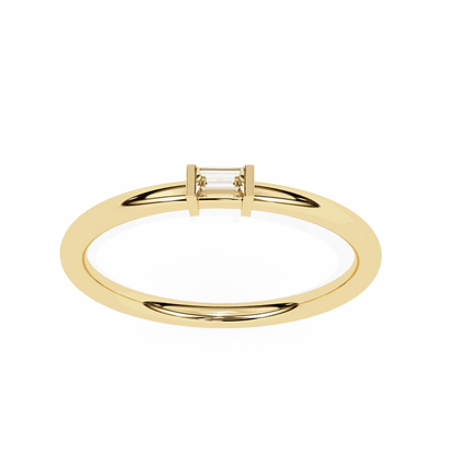 Emerald Cut Lab Grown Diamond Tension Engagement Ring with East West Baguette Minimalist Solitaire
