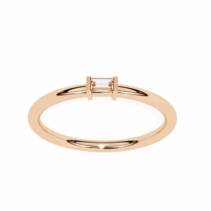 Emerald Cut Lab Grown Diamond Tension Engagement Ring with East West Baguette Minimalist Solitaire