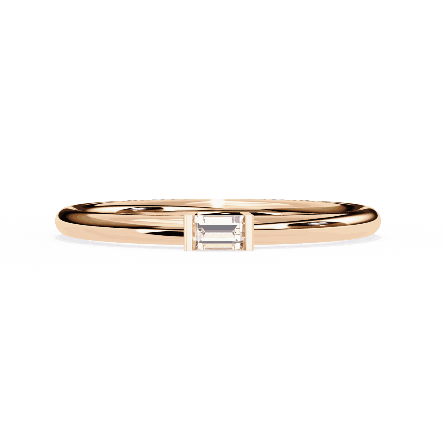 Emerald Cut Lab Grown Diamond Tension Engagement Ring with East West Baguette Minimalist Solitaire