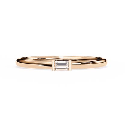 Emerald Cut Lab Grown Diamond Tension Engagement Ring with East West Baguette Minimalist Solitaire