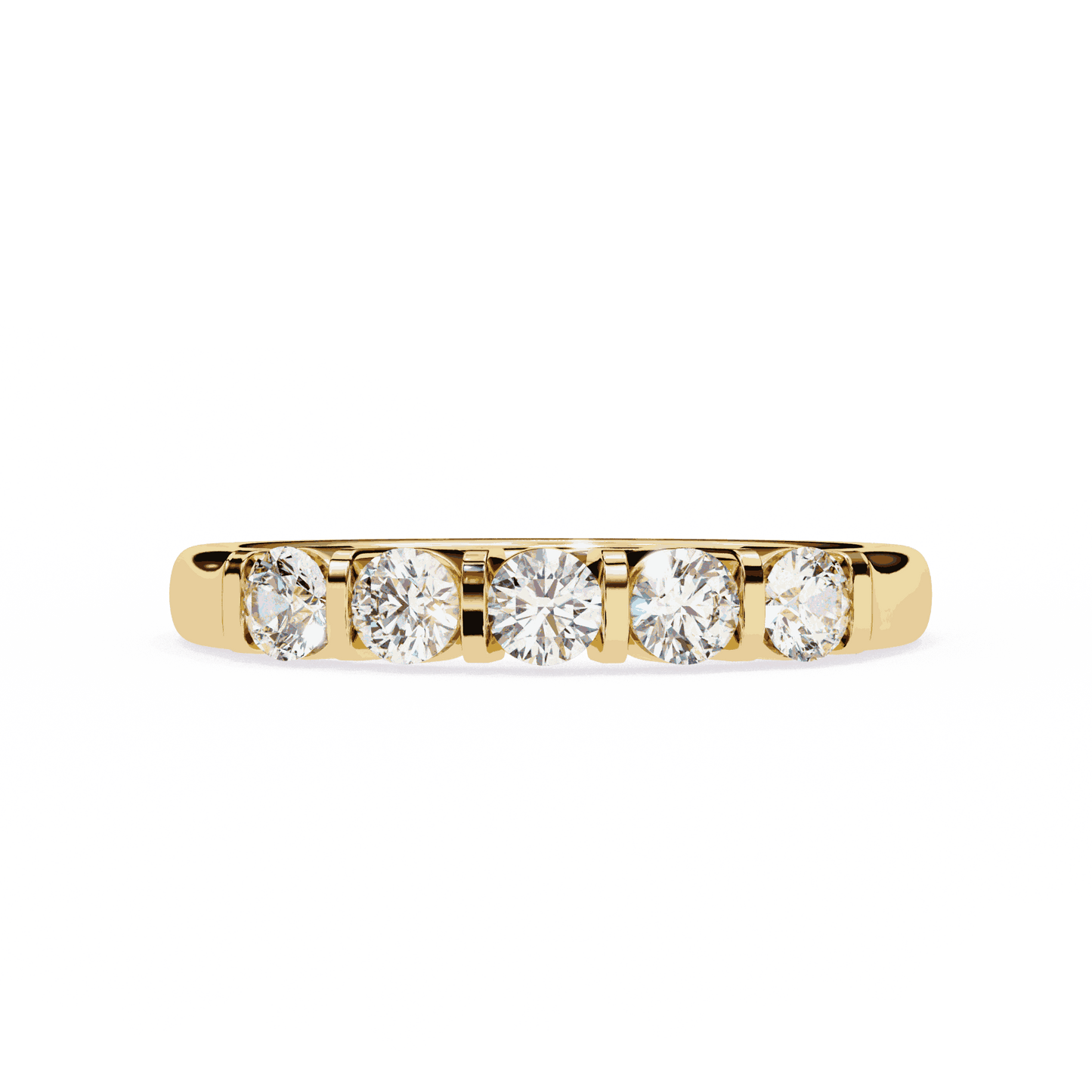 Round Cut Lab Grown Diamond Bezel Engagement Ring with Five Stone Bar Channel