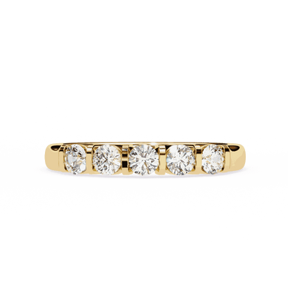 Round Cut Lab Grown Diamond Bezel Engagement Ring with Five Stone Bar Channel