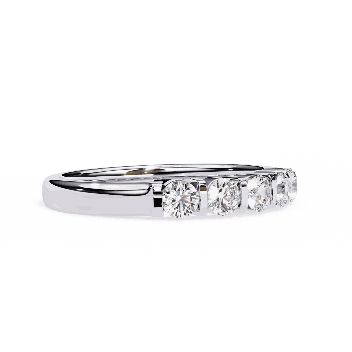 Round Cut Lab Grown Diamond Bezel Engagement Ring with Five Stone Bar Channel