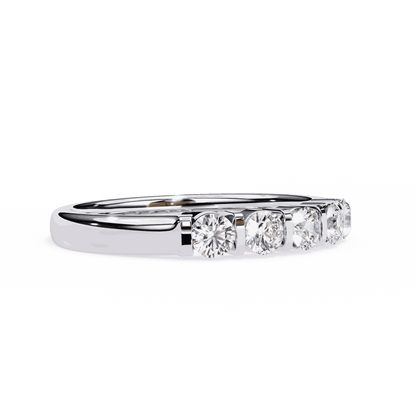 Round Cut Lab Grown Diamond Bezel Engagement Ring with Five Stone Bar Channel