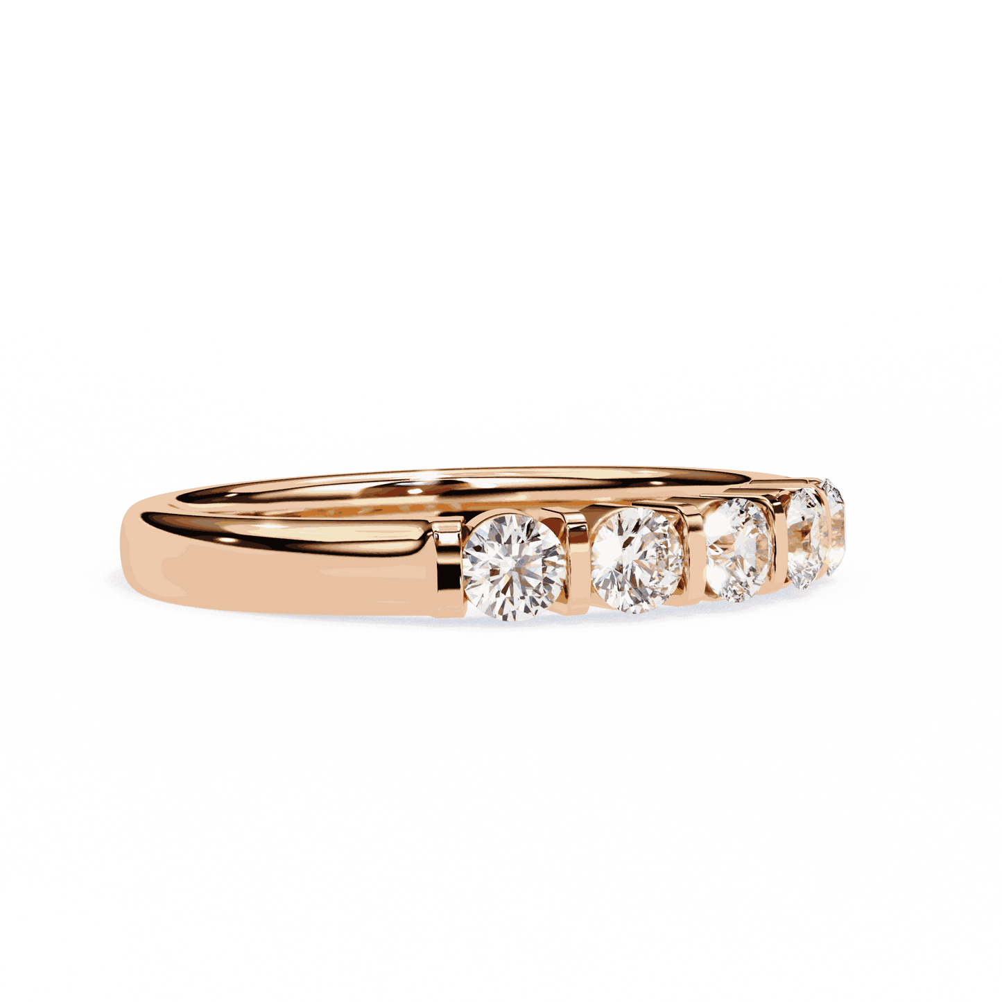 Round Cut Lab Grown Diamond Bezel Engagement Ring with Five Stone Bar Channel