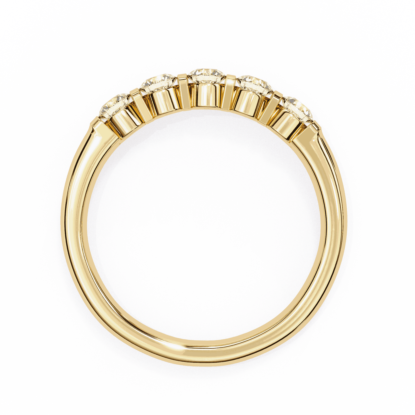 Round Cut Lab Grown Diamond Bezel Engagement Ring with Five Stone Bar Channel
