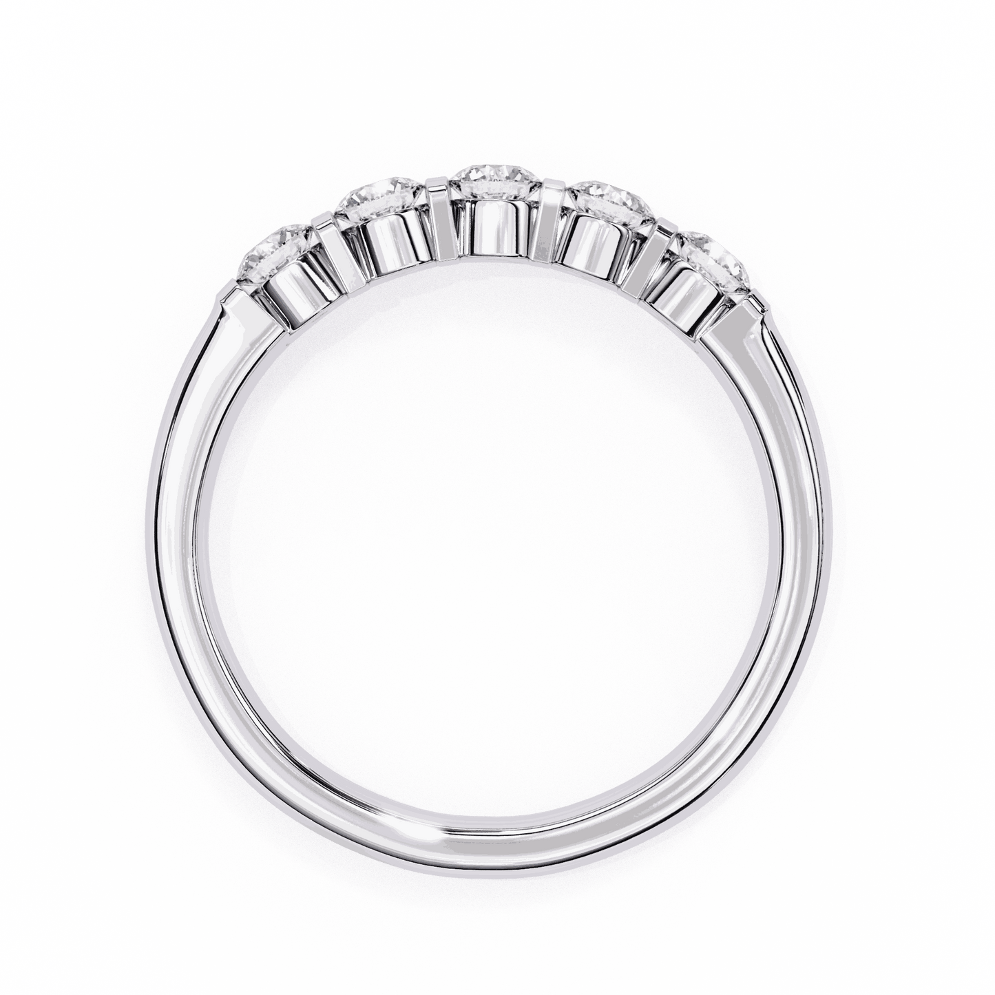 Round Cut Lab Grown Diamond Bezel Engagement Ring with Five Stone Bar Channel