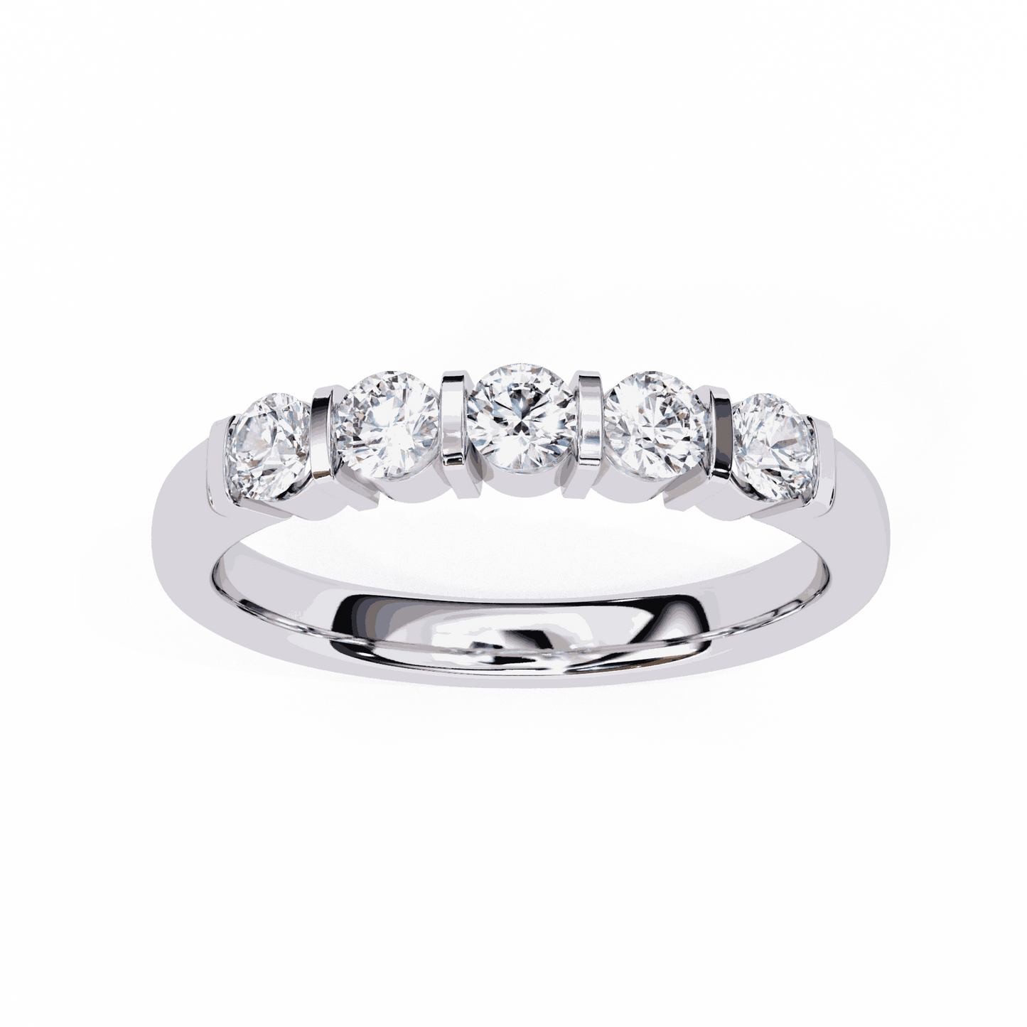 Round Cut Lab Grown Diamond Bezel Engagement Ring with Five Stone Bar Channel