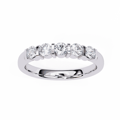 Round Cut Lab Grown Diamond Bezel Engagement Ring with Five Stone Bar Channel
