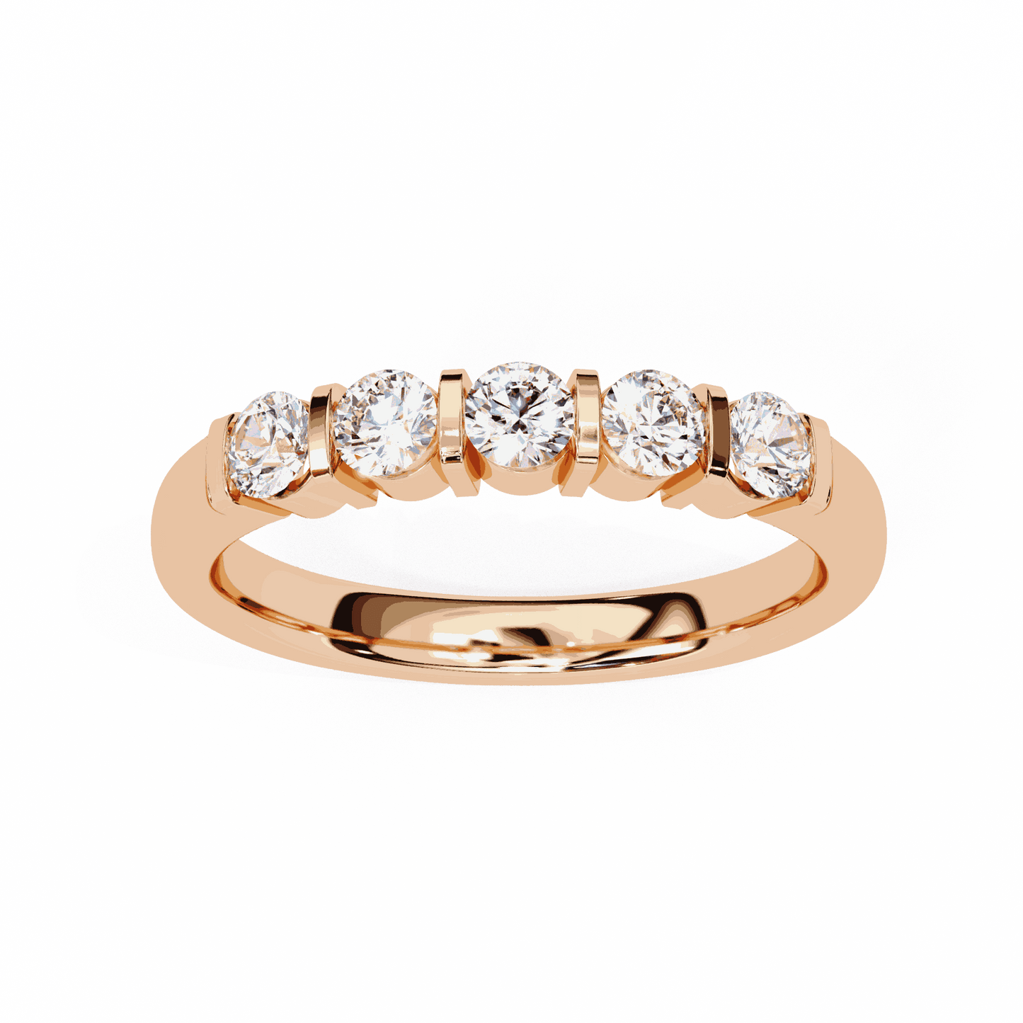 Round Cut Lab Grown Diamond Bezel Engagement Ring with Five Stone Bar Channel
