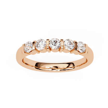 Round Cut Lab Grown Diamond Bezel Engagement Ring with Five Stone Bar Channel