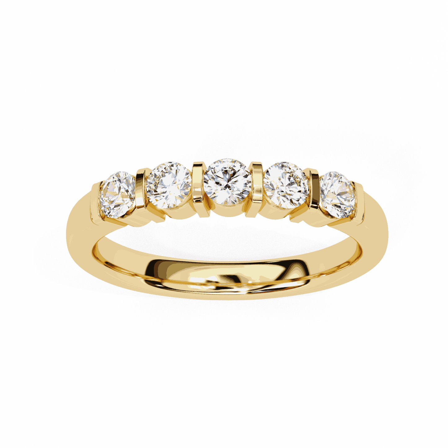 Round Cut Lab Grown Diamond Bezel Engagement Ring with Five Stone Bar Channel