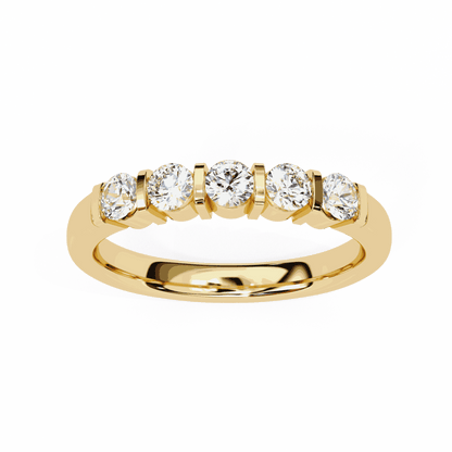 Round Cut Lab Grown Diamond Bezel Engagement Ring with Five Stone Bar Channel
