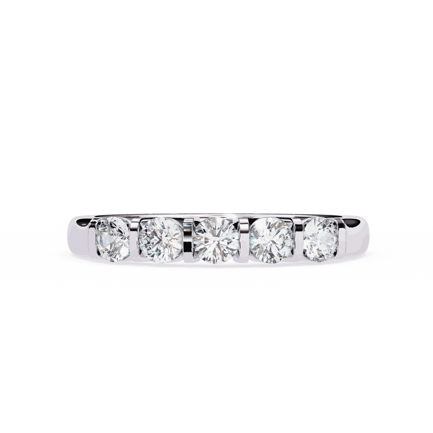 Round Cut Lab Grown Diamond Bezel Engagement Ring with Five Stone Bar Channel