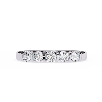 Round Cut Lab Grown Diamond Bezel Engagement Ring with Five Stone Bar Channel