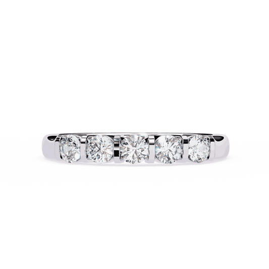 Round Cut Lab Grown Diamond Bezel Engagement Ring with Five Stone Bar Channel
