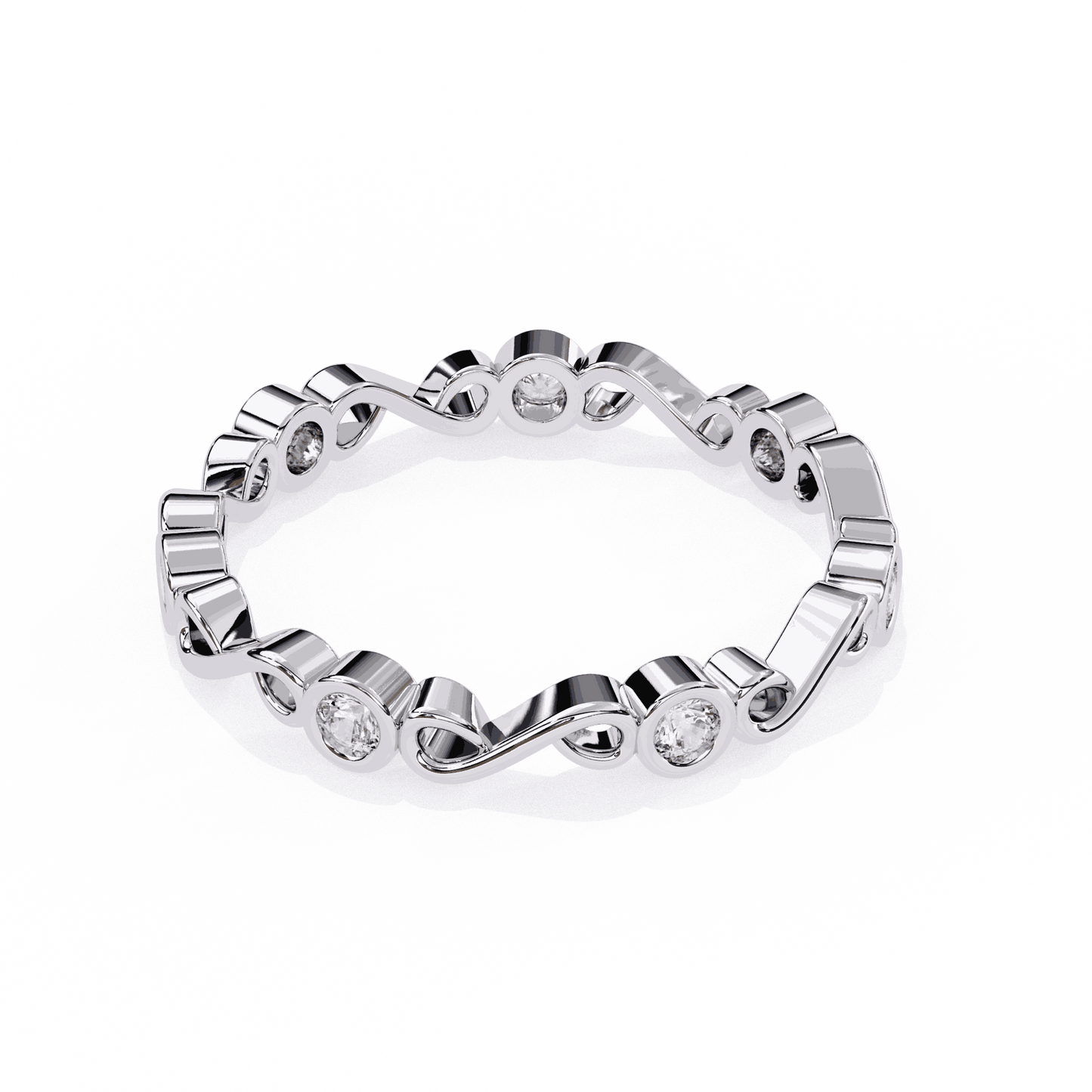 Round Cut Lab Grown Diamond Bezel Engagement Ring with Infinity Twist Eternity Band