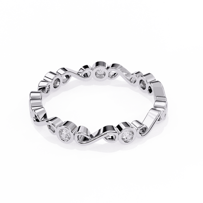 Round Cut Lab Grown Diamond Bezel Engagement Ring with Infinity Twist Eternity Band