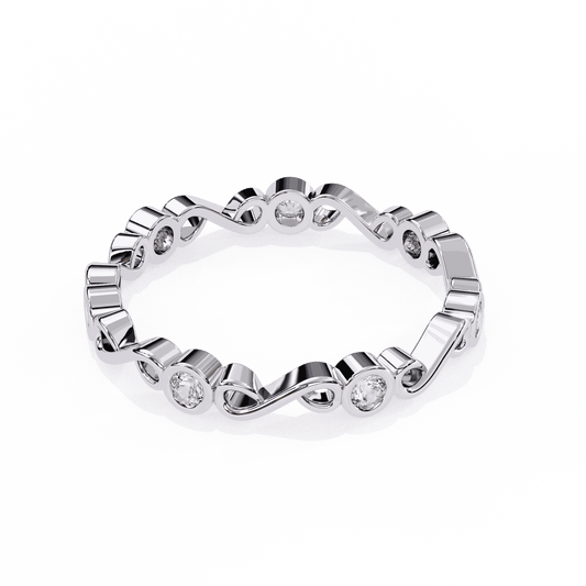 Round Cut Lab Grown Diamond Bezel Engagement Ring with Infinity Twist Eternity Band