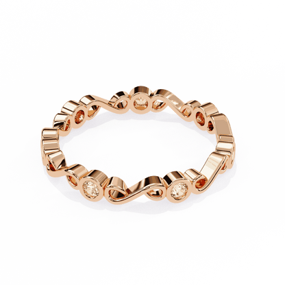 Round Cut Lab Grown Diamond Bezel Engagement Ring with Infinity Twist Eternity Band
