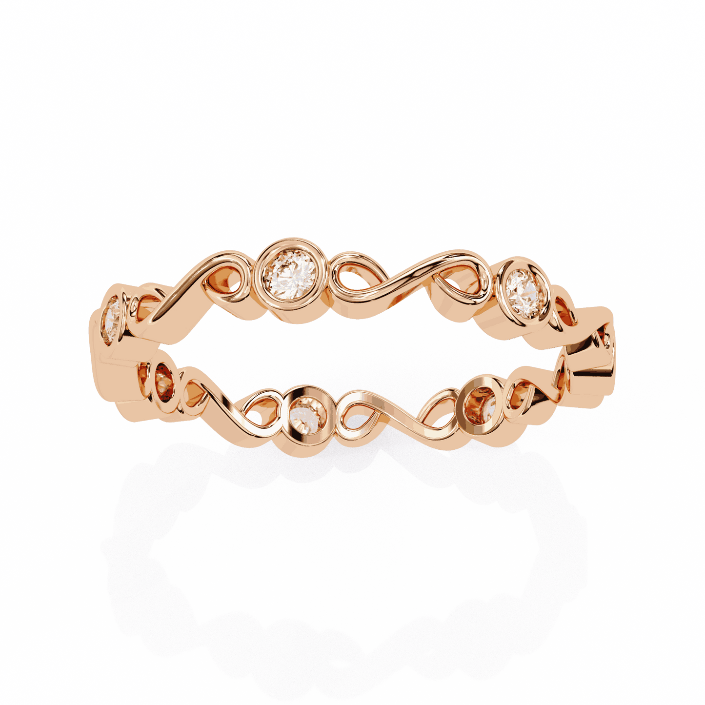 Round Cut Lab Grown Diamond Bezel Engagement Ring with Infinity Twist Eternity Band