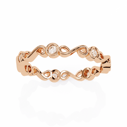 Round Cut Lab Grown Diamond Bezel Engagement Ring with Infinity Twist Eternity Band