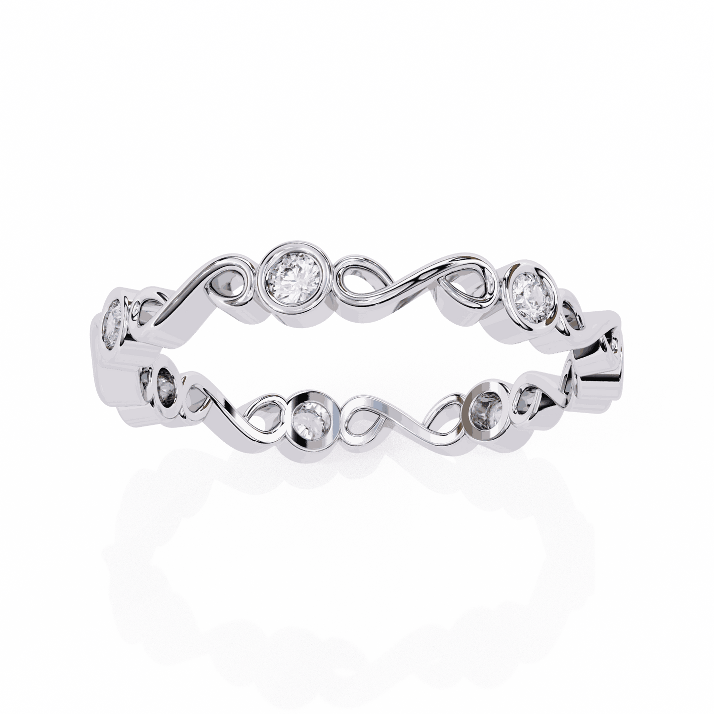 Round Cut Lab Grown Diamond Bezel Engagement Ring with Infinity Twist Eternity Band