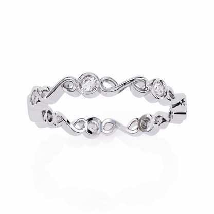 Round Cut Lab Grown Diamond Bezel Engagement Ring with Infinity Twist Eternity Band
