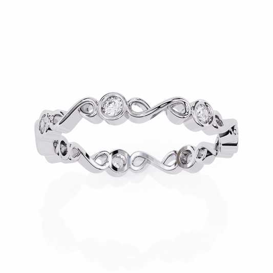 Round Cut Lab Grown Diamond Bezel Engagement Ring with Infinity Twist Eternity Band