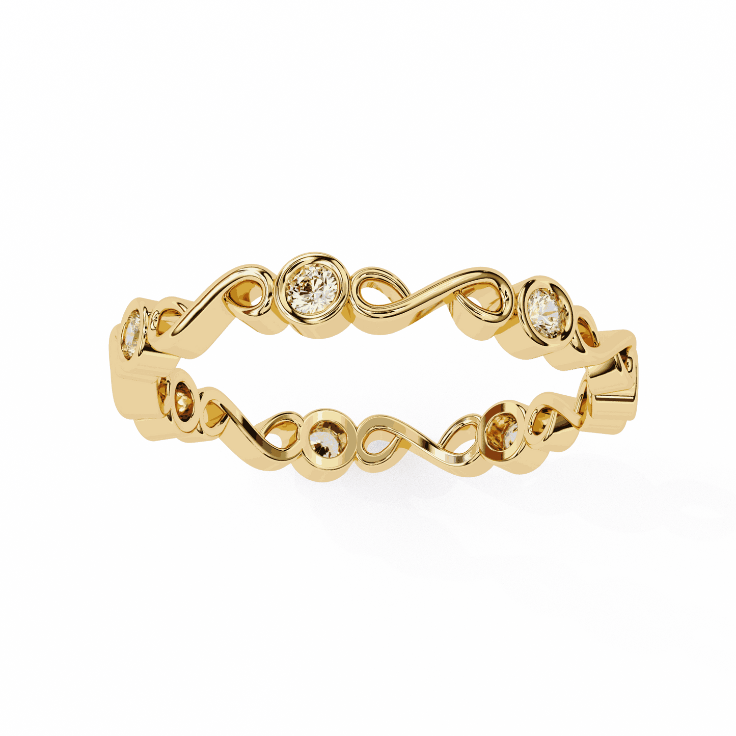 Round Cut Lab Grown Diamond Bezel Engagement Ring with Infinity Twist Eternity Band