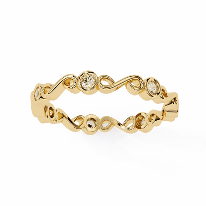 Round Cut Lab Grown Diamond Bezel Engagement Ring with Infinity Twist Eternity Band