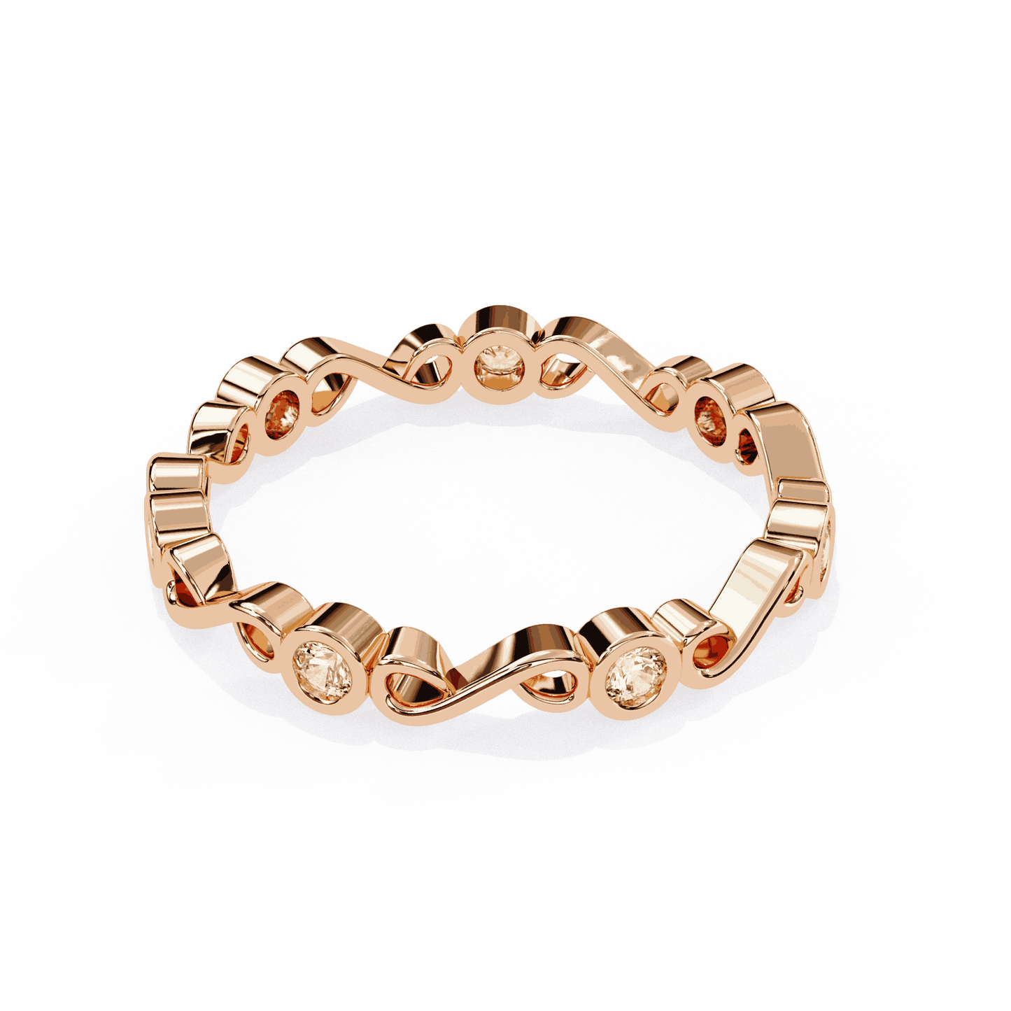 Round Cut Lab Grown Diamond Bezel Engagement Ring with Infinity Twist Eternity Band