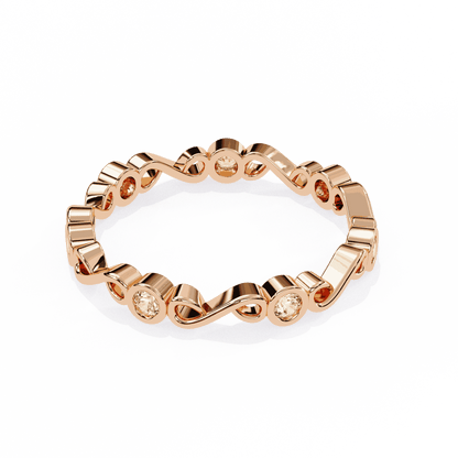Round Cut Lab Grown Diamond Bezel Engagement Ring with Infinity Twist Eternity Band