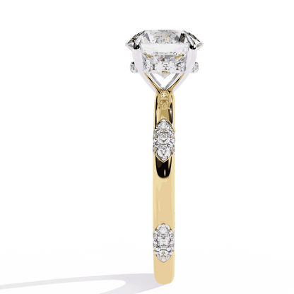 Round Cut Lab Grown Diamond Halo Engagement Ring with Hidden Halo and Pave Clusters