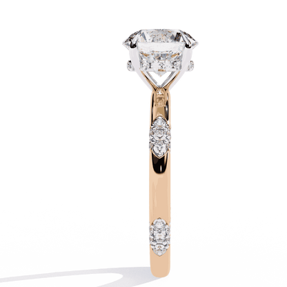 Round Cut Lab Grown Diamond Halo Engagement Ring with Hidden Halo and Pave Clusters