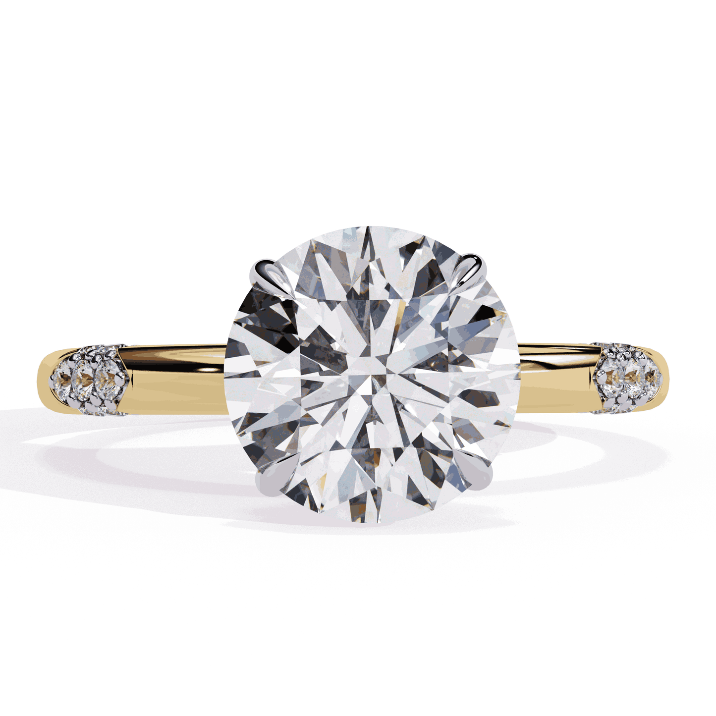Round Cut Lab Grown Diamond Halo Engagement Ring with Hidden Halo and Pave Clusters