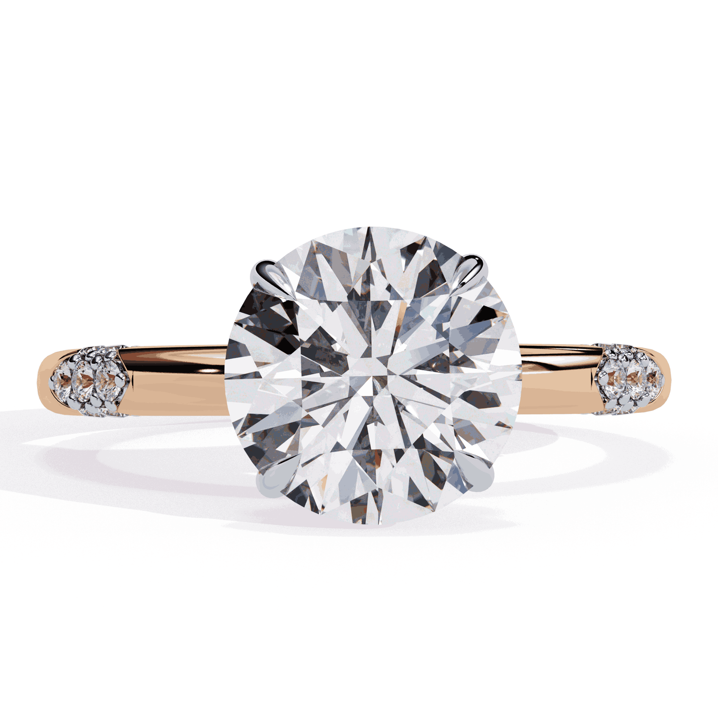 Round Cut Lab Grown Diamond Halo Engagement Ring with Hidden Halo and Pave Clusters